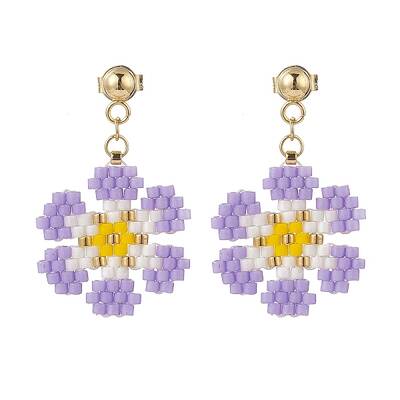 Glass Seed Braided Flower Dangle Stud Earrings