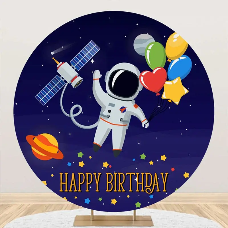 Circle Astronaut Satellite Galaxy Balloons Backdrop - Aperturee