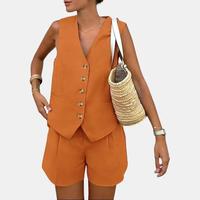 PrettyGarden Women's Summerwear Sleeveless V Neck Button Down 2-Piece Outfit with Functional Pockets, Shorts Set - Minimalist...