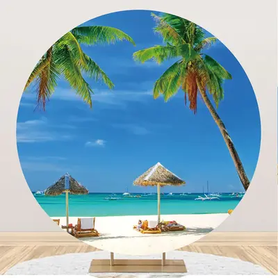 Awning Trees Hawaii Beach Round Birthday Backdrop