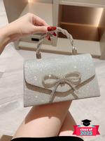 Women's Elegant Glittering Evening Bag, Exquisite Trendy Bowknot Decorated Bling Bag, Fashionable Bag for Party Decoration, E...