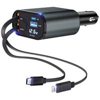 4 in 1 Retractable Car Charger, USB C Fast Charging Adapter[Max100W] with Lightning Cable&Dual Charge Port Compatible with iP...