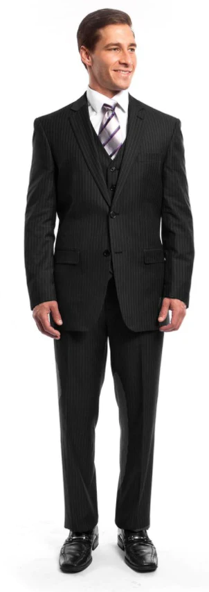 Tazio Men's 3 Piece Executive Pinstripe Suit  6 Button Vest Professional Look