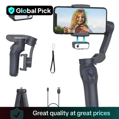 Global Pick Portable Selfie Stick, 3-axis Phone Gimbal Stabilizer, Video Recording Kit with Face/Object Tracking, Phone Gimba...