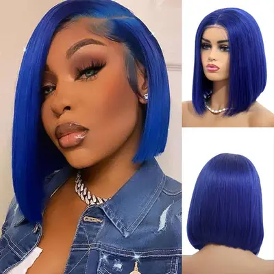 Short Colored Bob Wig 100 Human Hair 4x4 13x4 Glueless Lace Wig