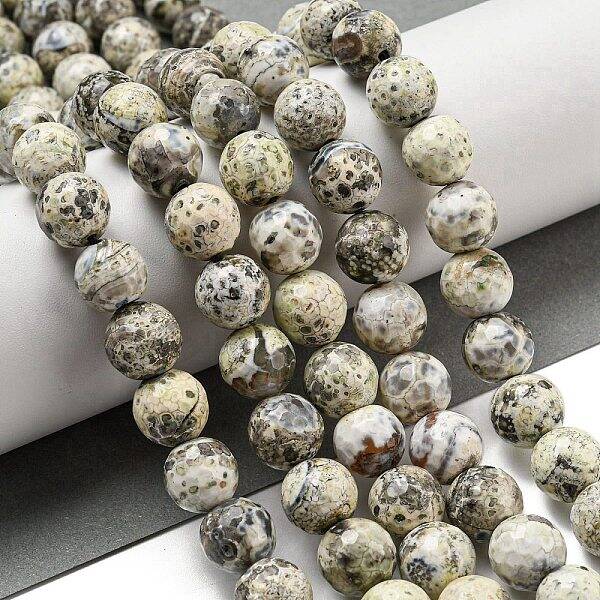 Faceted Natural Fire Crackle Agate Beads Strands