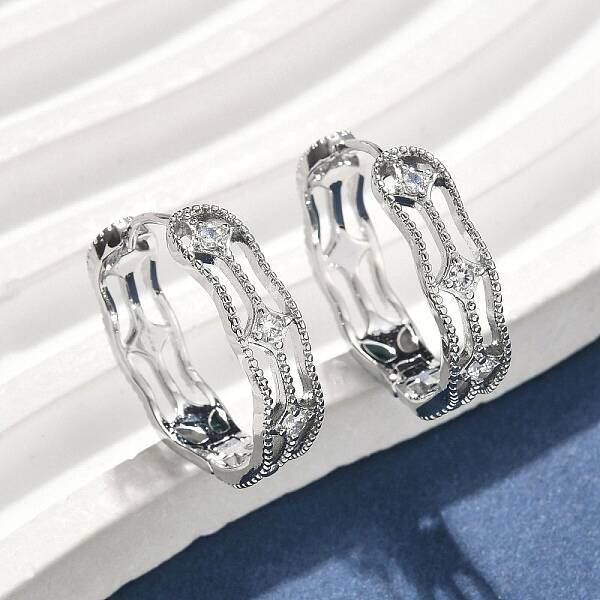 Brass Clear Cubic Zirconia Rectangle Hoop Earrings