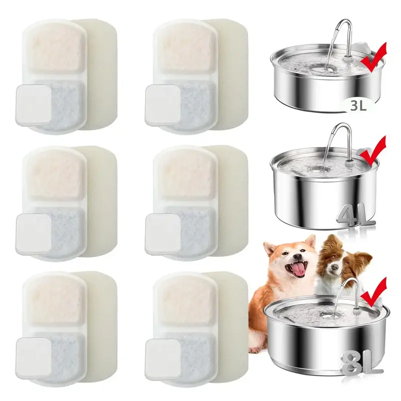 Dog Water Fountain Filters, 6/12 Pack Pet Fountain Replacement Filter Sponge for Stainless Steel Water Fountain, Dogs & Cats ...