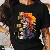 No One Is Illegal on Stolen Land Shirt, American Native Immigration Shirt, Fun Graphics, Clean Lines, Minimalist Look Collar ...