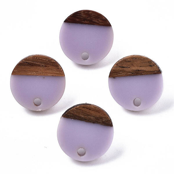 Opaque Resin & Walnut Wood Stud Earring Findings