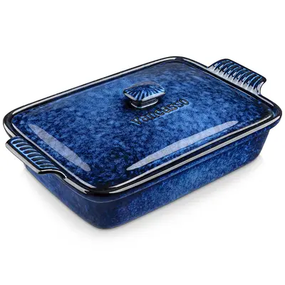 vancasso Starry 1.9/3.8 Quart Casserole Dish, Large Lasagna pan with lid, Stoneware Casserole with lid, Microwave Safe, Blue