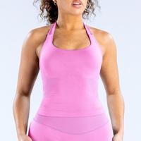DFYNE Flat Neck Sports Yoga Vest Full Gloss Ultra Soft Nylon Halter Neck Fitness Outdoor Running Yoga Top