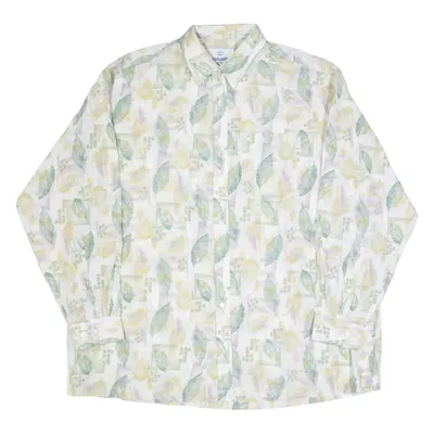 MANHATTAN Mens Shirt White 90s Floral Long Sleeve XL