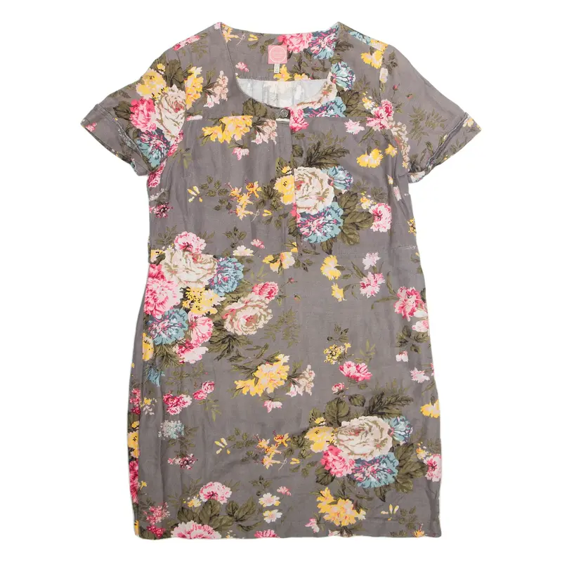 JOULES Womens Day Dress Grey Viscose Floral Short Sleeve Knee Length UK 14