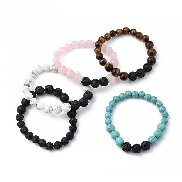Natural & Synthetic Gemstone Beaded Stretch Bracelets