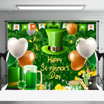Green Hat Clover Balloon St Patricks Day Backdrop - Aperturee