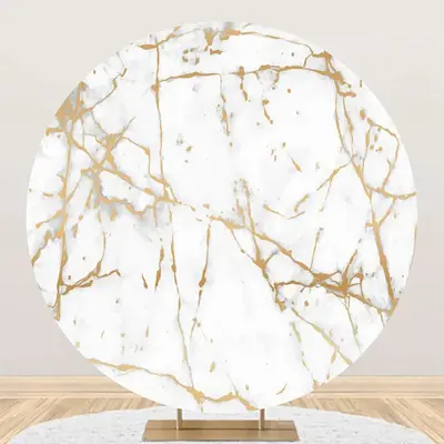 Golden White Abstract Marble Round Birthday Backdrop - Aperturee
