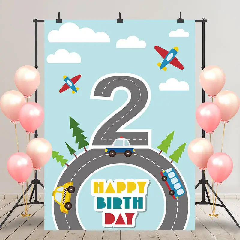 Blue Sky Planes Ring Road 2th Birthday Backdrop