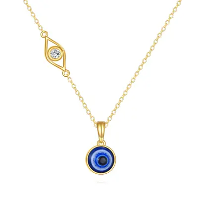 14K Gold Moissanite Evil Eye Necklace for Women