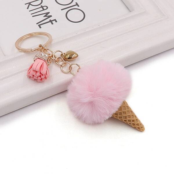 Ice cream Furry Pom-Pom Keychain