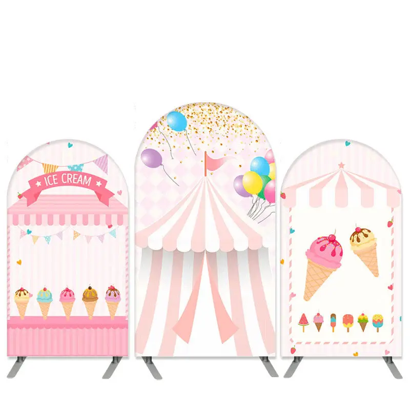 Aperturee Ice Cream Carnival Theme Pink Arch Backdrop Kit For Birthday | Diy Chiara Backdrop Cover | Chiara Arch Backdrop | C...