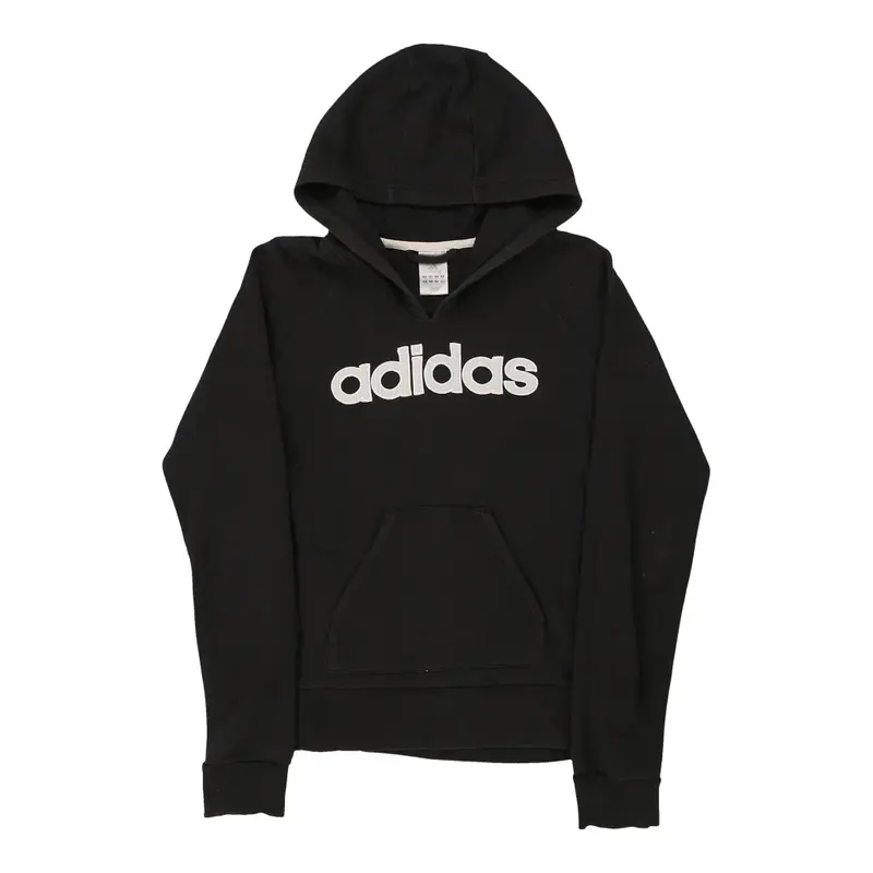 Age 12 Adidas Spellout Hoodie - Medium Black Cotton Blend