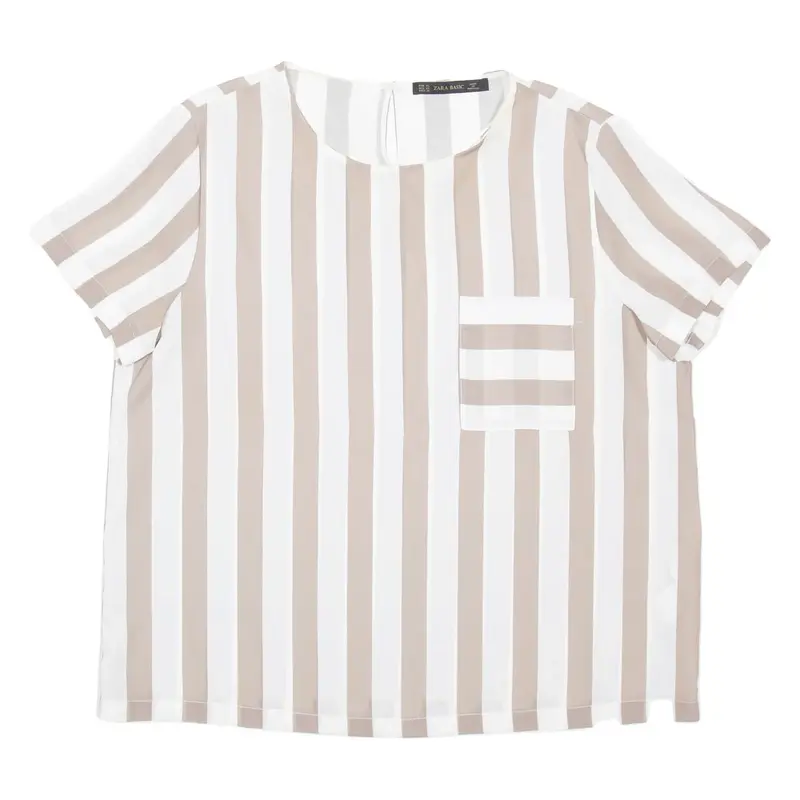 ZARA Womens Printed Blouse Brown Viscose Striped XL
