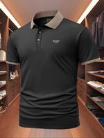 Men's Regular Fit Letter Print Shortsleeve Contrast Trim Polo Shirt, Casual Short Sleeve Half Zip Top for Summer, Fashion Men...