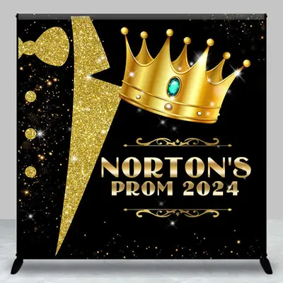 Personalized Golden Crown Glitter Backdrop For Prom - Aperturee