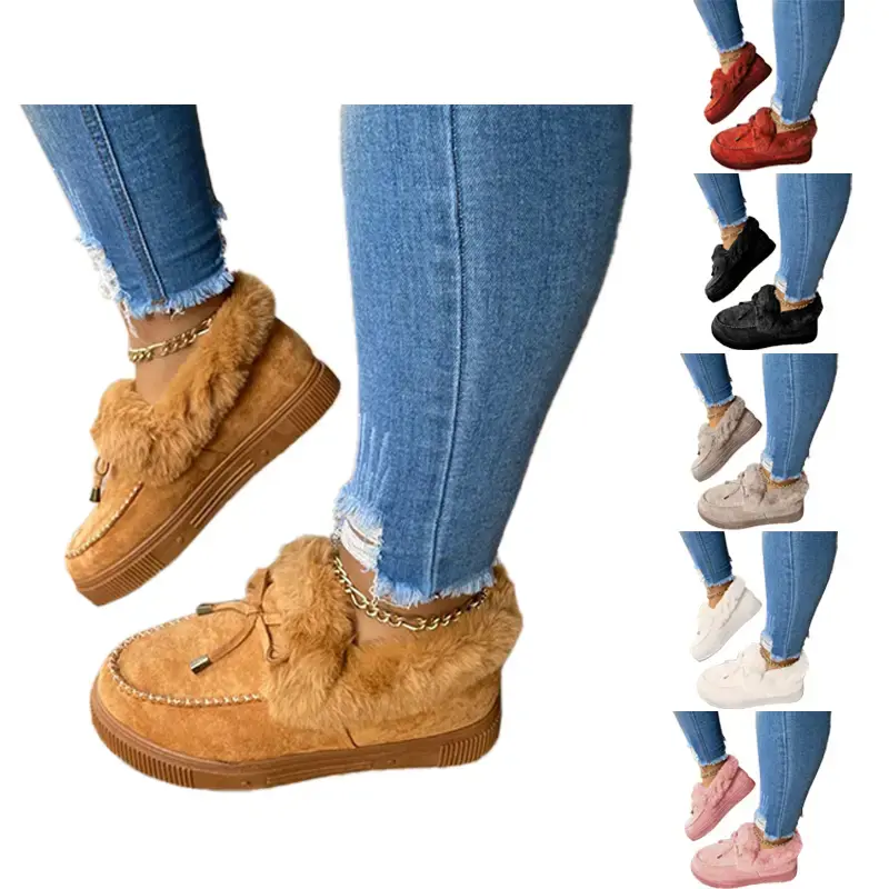 Women's Platform Warm Moccasin Slippers Slip On Loafer Plush Shoes Anti Slip Flat Walking Loafers Faux Fur Snow Boots  Soft a...