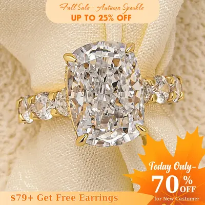 Effinny 9.0ct Elongated Cushion Cut Golden Engagement Ring In Sterling Silver,5A Grade Cubic Zirconia Women's Promise Ring, A...