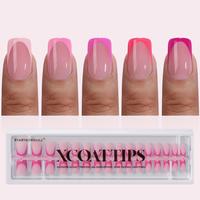 BTArtboxnails XCOATTIPS Press on Nails - 150pcs Pink Short Square or Almond French Tips,Pink Soft Gel False Nail, Soak Off Ac...