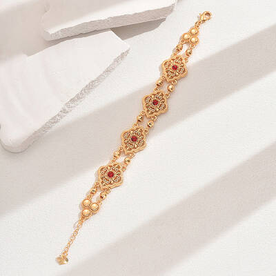 Vintage Brass Glass Hollow Link Bracelets for Women