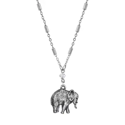 Pewter Elephant Drop Chain Necklace 16\