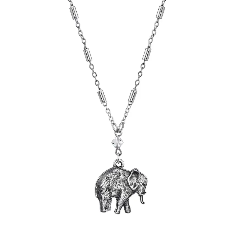 Pewter Elephant Drop Chain Necklace 16\