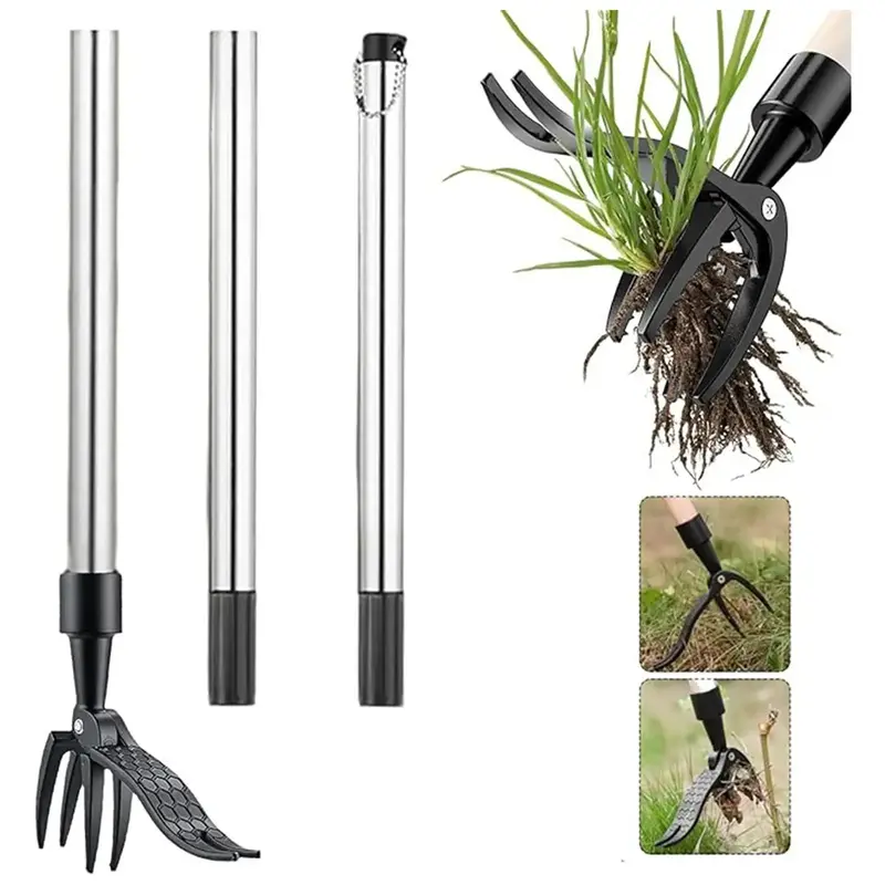 Garden Weed Puller with 4 Steel Claws, Removable Weed Puller Tool, Heavy Duty Standing Weed Puller for Yard & Garden, Profess...