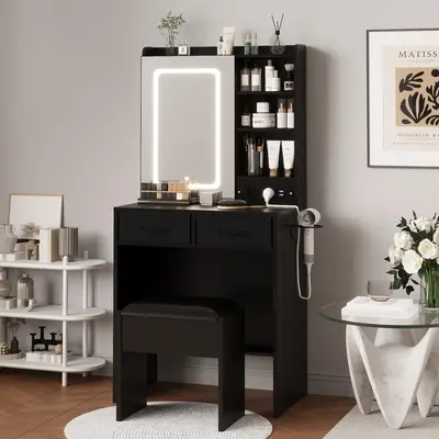 Garvee Makeup Vanity Desk with Mirror and Lights, Vanity Table with Charging Station, Power Outlets & USB Ports, Drawers, She...