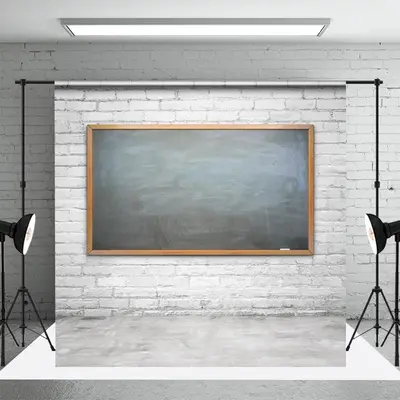 White Brick Wall Blackboard Back To School Backdrop - Aperturee
