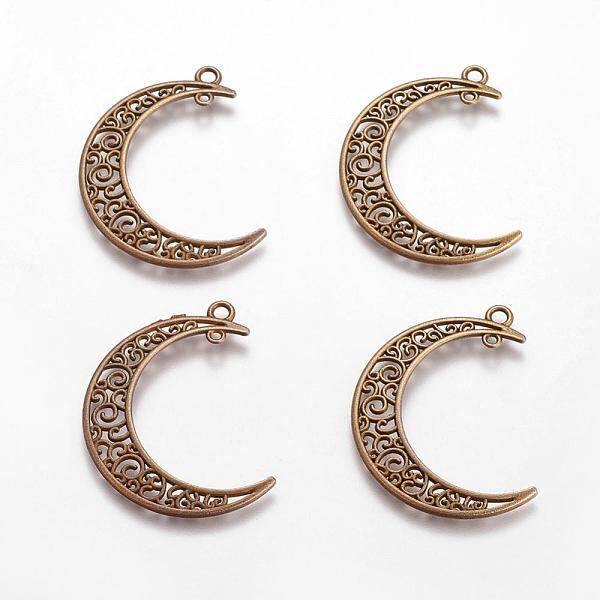 Tibetan Style Alloy Hollow Moon  2-Loop Link Pendants