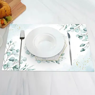 Blue White Spring Leaves Dining Set Of 4 Placemats - Aperturee