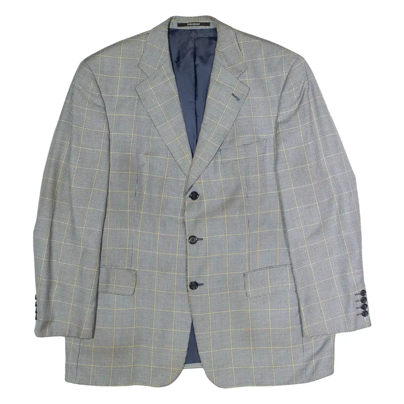 YVES SAINT LAURENT Mens Blazer Jacket Grey Wool Houndstooth XL