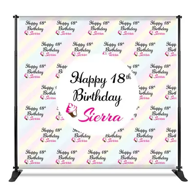 Aperturee Custom Pink 18th Girl Birthday Step And Repeat Banner, 4X8FT(1.2X2.5M), 42 USD, step and repeat backdrops, CF1_DZCJ...