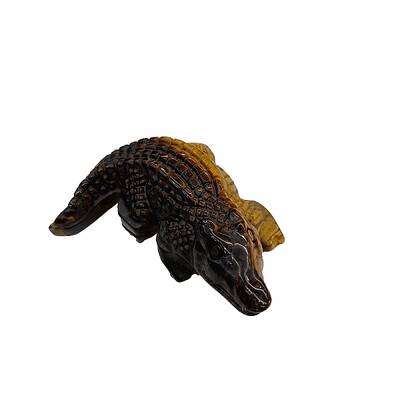 Natural Tiger Eye Carved Crocodile Figurines Statues for Home Office Desktop Decoration