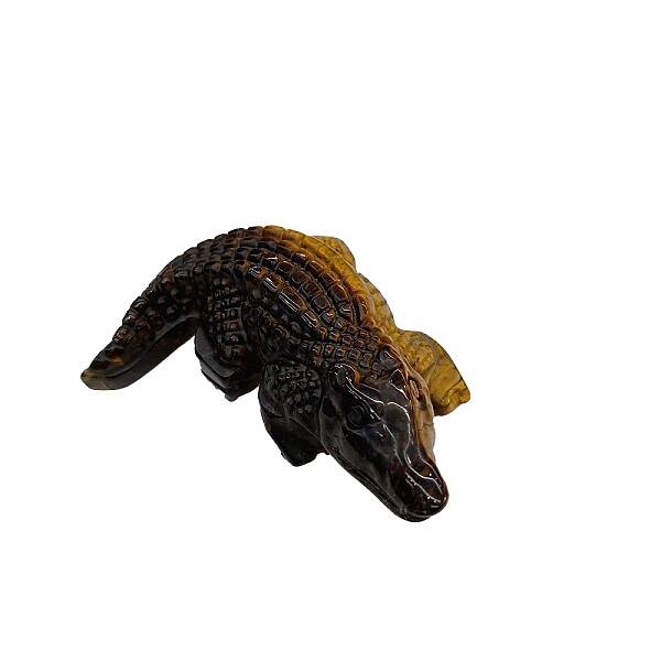 Natural Tiger Eye Carved Crocodile Figurines Statues for Home Office Desktop Decoration