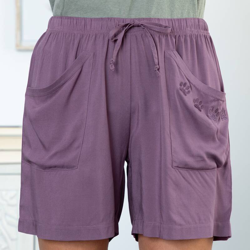 Climbing Paw Print Embroidered Shorts - Sage Green - 1X