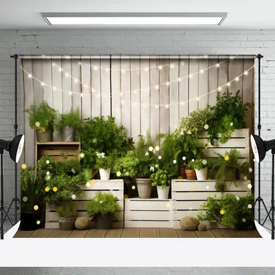 Green Plants Wooden Light Bokeh Photoshoot Backdrop - Aperturee