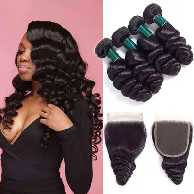 Fashion Loose Wave Virgin Hair 4 Bundles With Closure -AshimaryHair.com