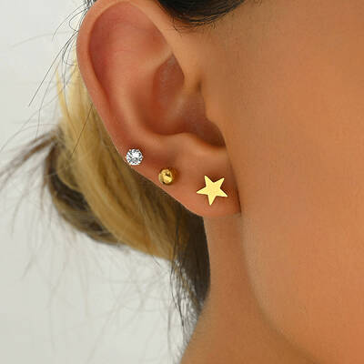 Stainless Steel & Clear Cubic Zirconia Bead Stud Earring Sets for Women