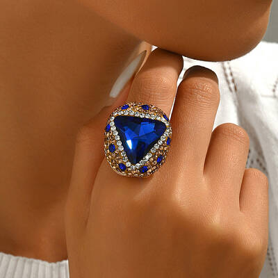 Unique Brass Triangle Ring with Rhinestone for Women