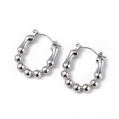 Non-Tarnish 304 Stainless Steel Round Beaded Hoop Earrings for Women